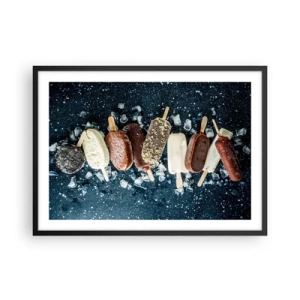 Poster in cornice nera - Ghiaccioli colorati disposti su ghiaccio con sfondo scuro - 70x50cm - Il sapore della calda estate - Decorazione murale moderna per soggiorno e camera da letto ARTTOR