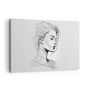 Quadro su tela - Stampe su Tela - Un delicato ritratto di donna in stile grafico minimalista. - 120x80cm - Ritratto pensieroso - Decorazione murale moderna per soggiorno e camera da letto ARTTOR