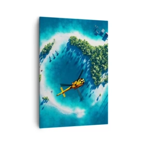 Quadro su tela - Stampe su Tela - Un'isola tropicale circondata da acque turchesi con un elicottero in vista - 70x100cm - Comprati un'isola - Decorazione murale moderna per soggiorno e camera da letto ARTTOR