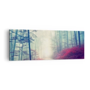 Quadro su tela - Stampe su Tela - Un magico sentiero nel bosco circondato da alberi e nebbia - 140x50cm - Come è bello alzarsi all'alba - Decorazione murale moderna per soggiorno e camera da letto ARTTOR