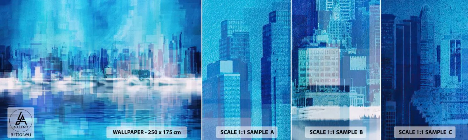 Campione di Fotomurale Adesivo Deluxe Sticker - Immersi nel blu - Astrazione, Città, Architettura - 100x30 cm