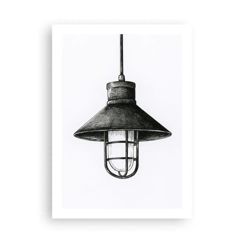 Poster - Schizzo di una lampada a sospensione industriale - 50x70cm - Come tanti anni fa... - Decorazione murale moderna per soggiorno e camera da letto ARTTOR
