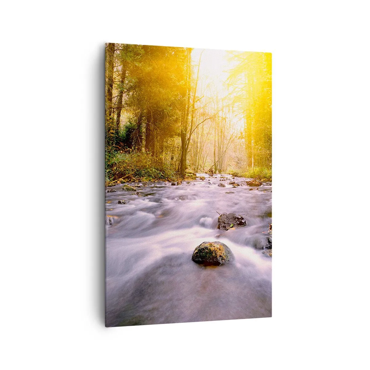 Quadro su tela - Stampe su Tela - Un ruscello nella foresta illuminato dai raggi del sole - 80x120cm - Malachite in cornice oro-argento - Decorazione murale moderna per soggiorno e camera da letto ARTTOR