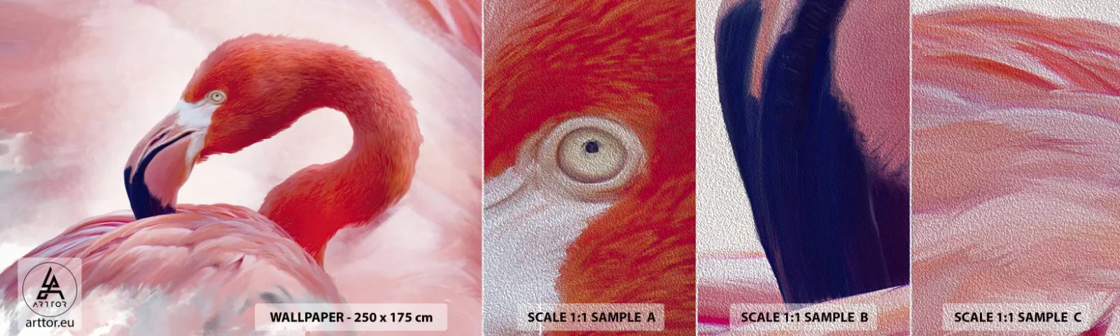 Campione di Fotomurale Premium Sand - Bellezza alata - Fenicottero, Uccello, Natura - 100x30 cm