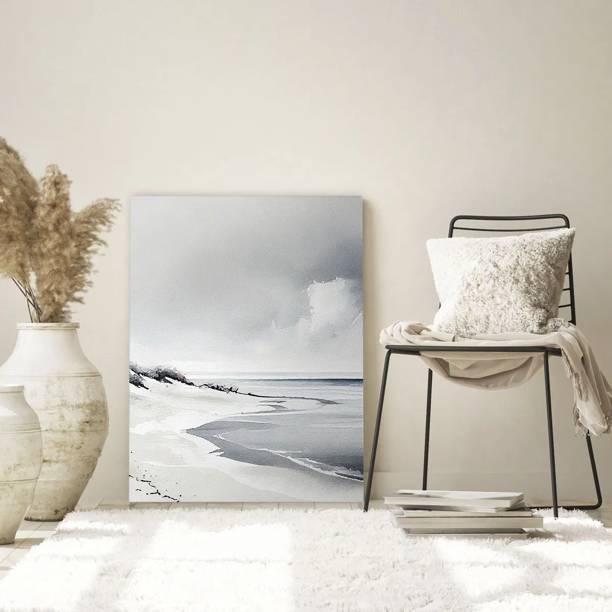 Quadro su vetro - Spiaggia bianca e nera con orizzonte e mare calmo - 50x70cm - Insieme da sempre - Decorazione murale moderna per soggiorno e camera da letto ARTTOR