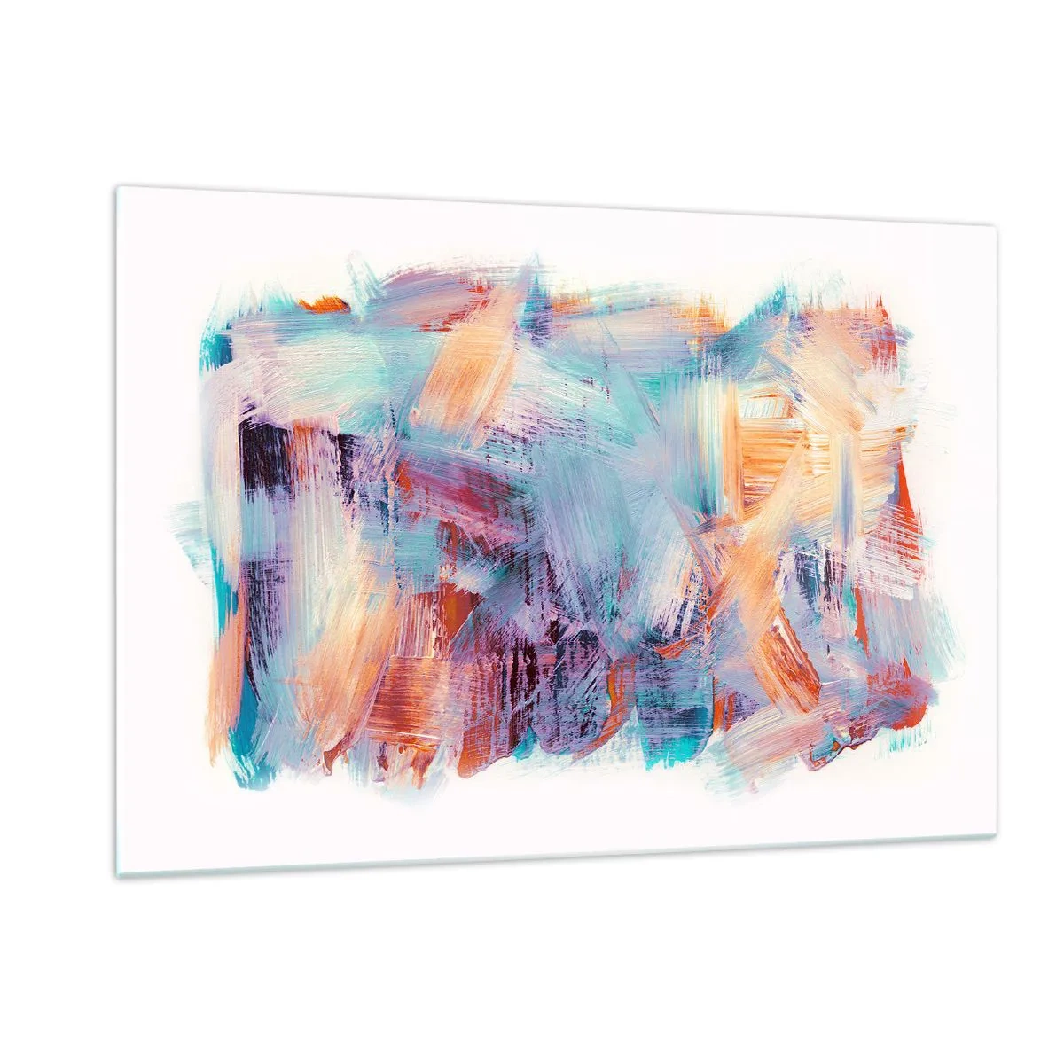 Quadro su vetro - Pennellate colorate in astrazione pastello - 120x80cm - Caos colorato - Decorazione murale moderna per soggiorno e camera da letto ARTTOR