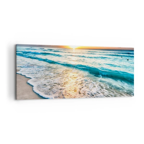Quadro su tela - Stampe su Tela - Alba su una spiaggia tranquilla con onde - 120x50cm - Tramonto sul mare - Decorazione murale moderna per soggiorno e camera da letto ARTTOR