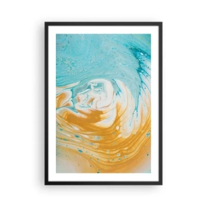 Poster in cornice nera - Vortice astratto nei toni del blu e dell'arancione - 50x70cm - Vortice pastello - Decorazione murale moderna per soggiorno e camera da letto ARTTOR