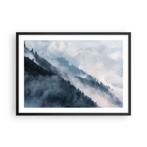 Poster in cornice nera - La nebbia aleggia sui pendii boscosi delle montagne in un paesaggio misterioso - 70x50cm - La mistica dei monti - Decorazione murale moderna per soggiorno e camera da letto ARTTOR