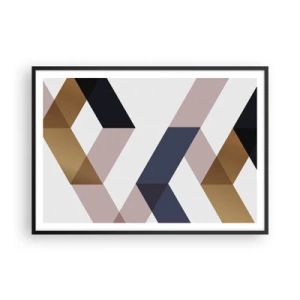 Poster in cornice nera - Motivi geometrici nei toni dell'oro e del blu navy - 100x70cm - Piani e angoli - Decorazione murale moderna per soggiorno e camera da letto ARTTOR