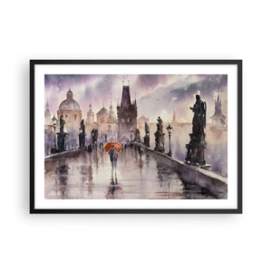 Poster in cornice nera - Vista romantica di un ponte con un ombrello sullo sfondo di una città serale - 70x50cm - Le persone non cambiano - Decorazione murale moderna per soggiorno e camera da letto ARTTOR