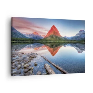 Quadro su tela - Stampe su Tela - Una montagna riflessa in un lago al tramonto - 70x50cm - Caldo e freddo - Decorazione murale moderna per soggiorno e camera da letto ARTTOR