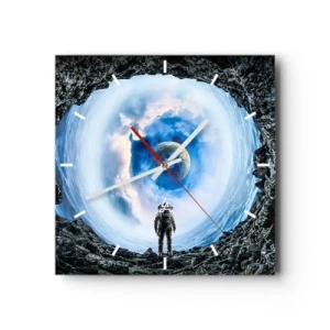 Orologio da parete - Orologio in Vetro - Astronauta contro un paesaggio spaziale con la Terra sullo sfondo - 30x30cm - Già vicino a casa - Decorazione murale moderna per soggiorno e camera da letto ARTTOR