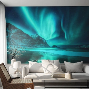 Fotomurali Premium Sand - Miracolo del Nord - Paesaggio, Polo Nord, Aurora boreale - 100x70 cm