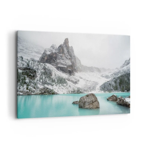 Quadro su tela - Stampe su Tela - Un paesaggio montano con un lago circondato da cime innevate - 120x80cm - Di guardia - Decorazione murale moderna per soggiorno e camera da letto ARTTOR