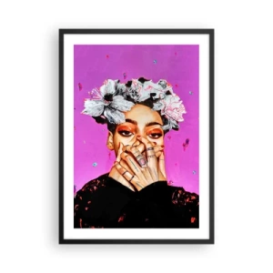 Poster in cornice nera - Un ritratto espressivo di una donna su uno sfondo rosa intenso. - 50x70cm - Un po' folle - Decorazione murale moderna per soggiorno e camera da letto ARTTOR