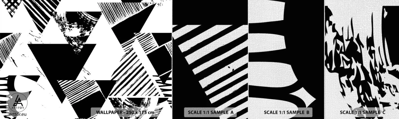 Campione di Fotomurale Premium Canvas - Pioggia di triangoli - Astrazione, Grafica, Bianco e nero - 100x30 cm