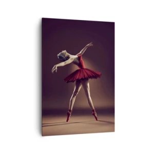 Quadro su tela - Stampe su Tela - Una ballerina in abito rosso sullo sfondo di un palco - 70x100cm - Prima ballerina - Decorazione murale moderna per soggiorno e camera da letto ARTTOR
