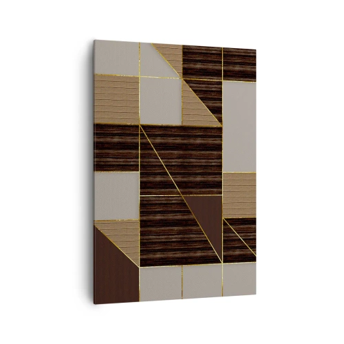 Quadro su tela - Stampe su Tela - Motivi geometrici nei toni del marrone con linee dorate - 70x100cm - Mosaico di marrone e oro - Decorazione murale moderna per soggiorno e camera da letto ARTTOR