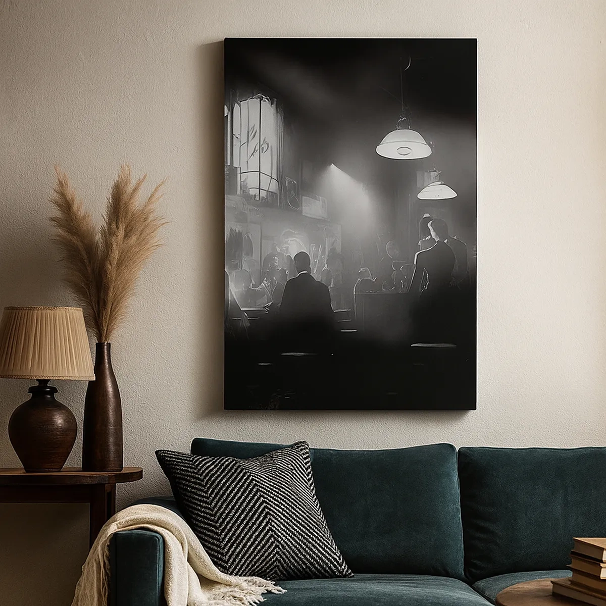 Quadro su tela - Stampe su Tela - Scena dei locali notturni jazz in bianco e nero - 50x70cm - Nell'atmosfera jazz - Decorazione murale moderna per soggiorno e camera da letto ARTTOR