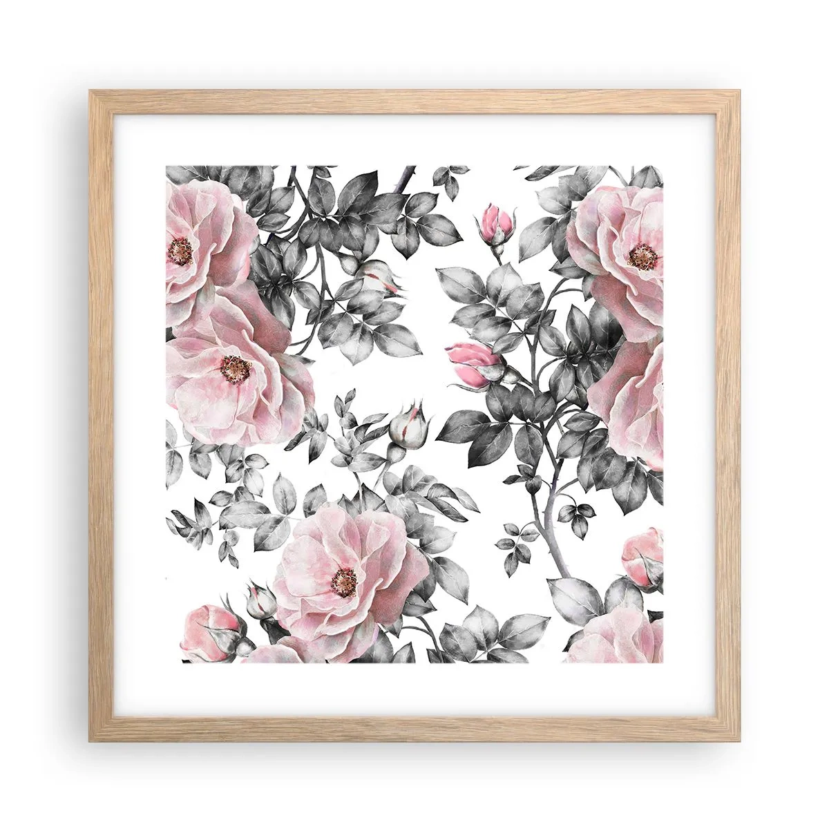 Poster in cornice rovere chiaro - Perdersi tra le rose - 40x40 cm