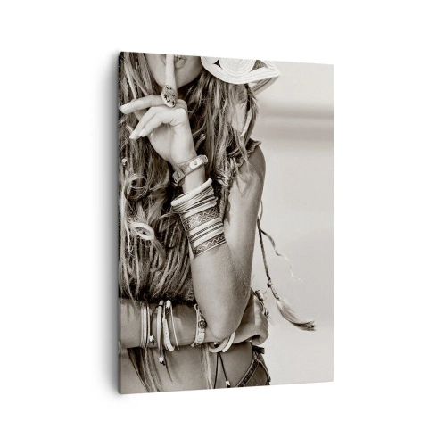 Quadro su tela - Stampe su Tela - Ritratto di una donna boho con gioielli - 50x70cm - Come una ragazza - Decorazione murale moderna per soggiorno e camera da letto ARTTOR