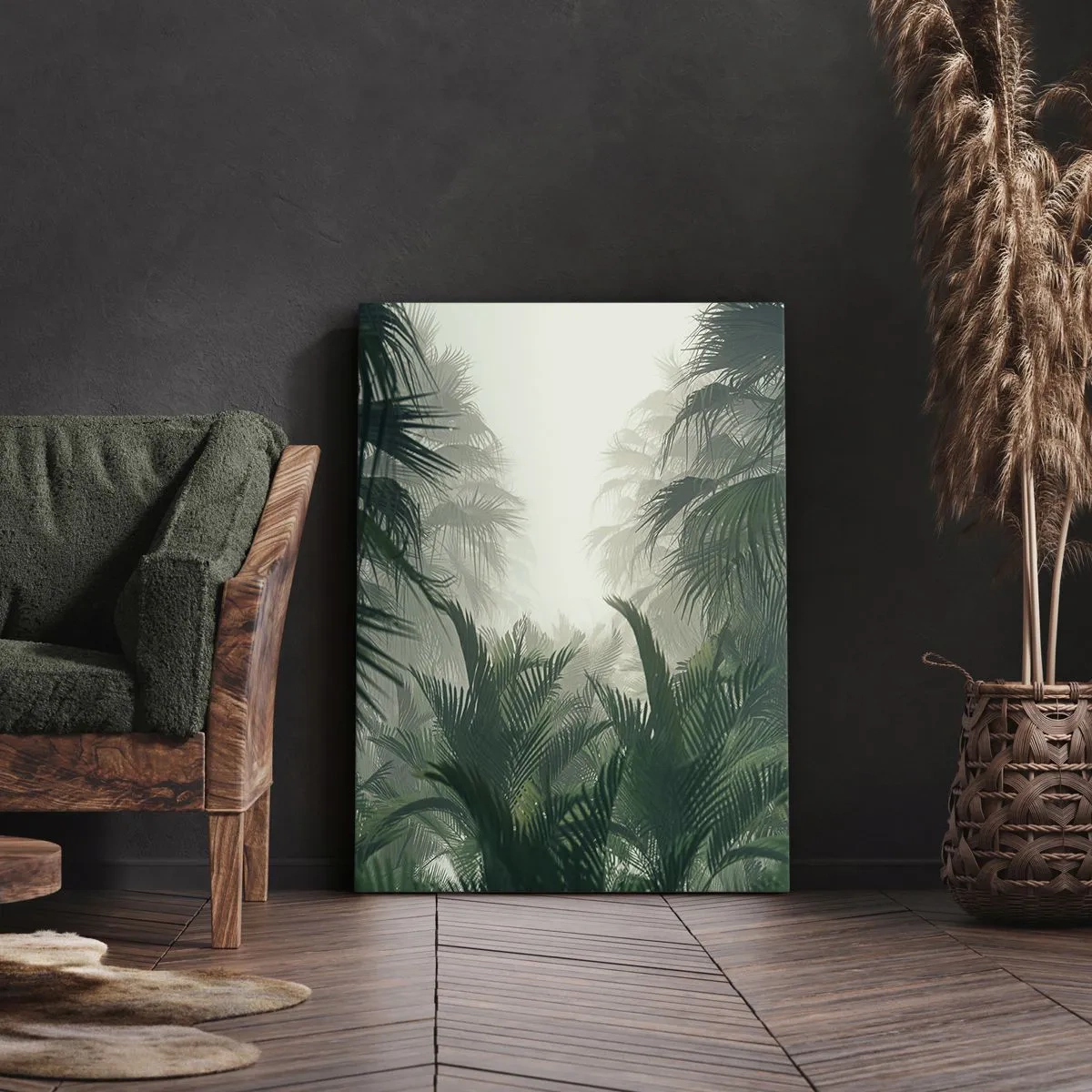 Quadro su tela - Stampe su Tela - Vegetazione tropicale nella fitta nebbia della foresta pluviale - 70x100cm - Mistero dei tropici - Decorazione murale moderna per soggiorno e camera da letto ARTTOR