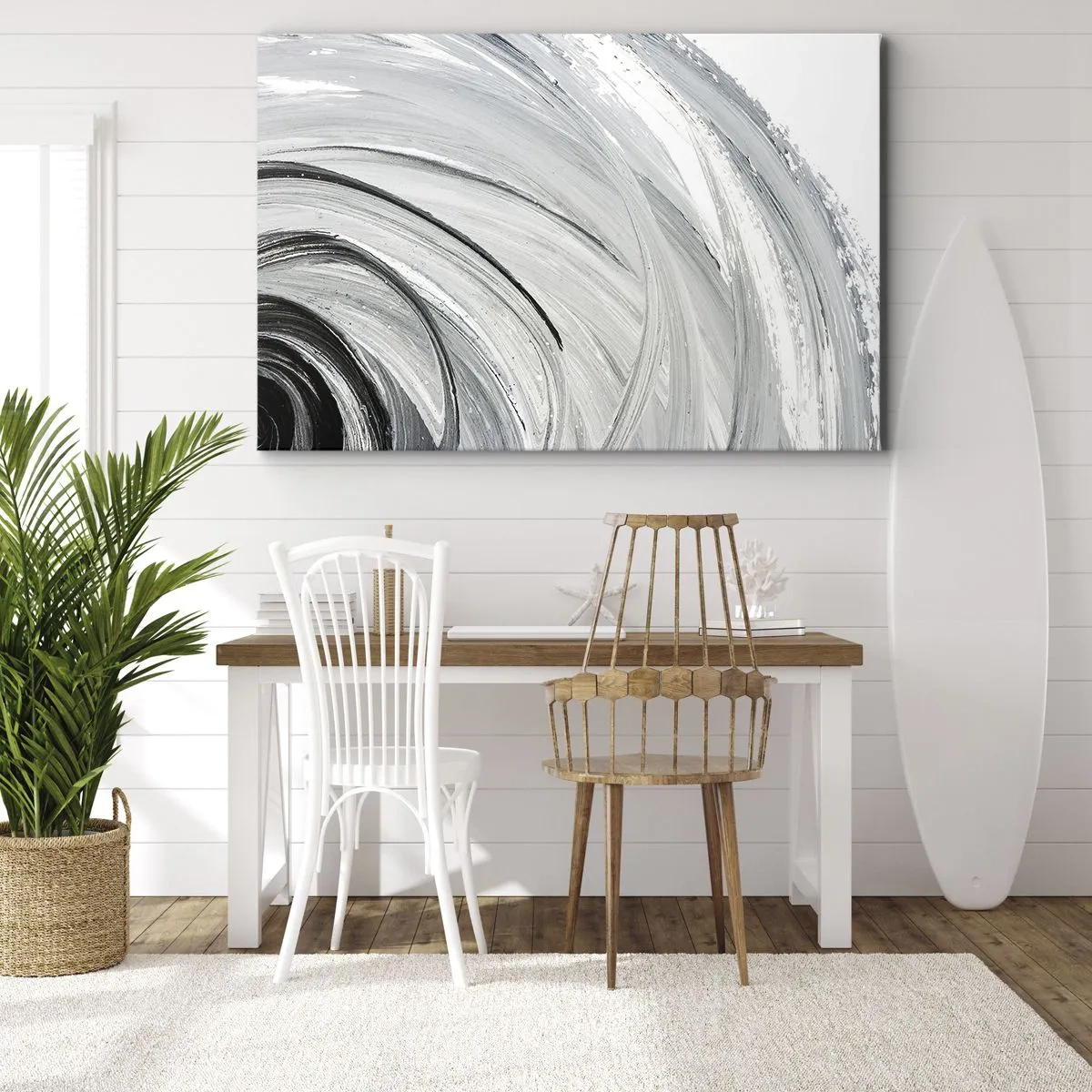 Quadro su tela - Stampe su Tela - Un vortice monocromatico nelle tonalità del grigio e del nero - 70x50cm - Composizione orbitale - Decorazione murale moderna per soggiorno e camera da letto ARTTOR