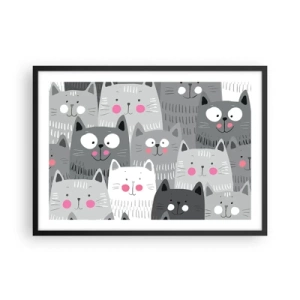 Poster in cornice nera - Un motivo divertente con gatti nelle tonalità del grigio - 70x50cm - Il mondo dei gatti - Decorazione murale moderna per soggiorno e camera da letto ARTTOR