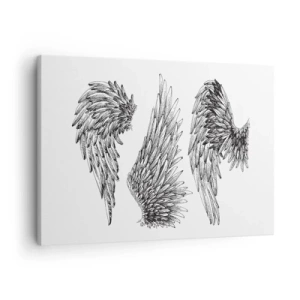 Quadro su tela - Stampe su Tela - Tre schizzi in bianco e nero di ali in stile minimalista. - 70x50cm - Anche tu puoi essere un angelo - Decorazione murale moderna per soggiorno e camera da letto ARTTOR