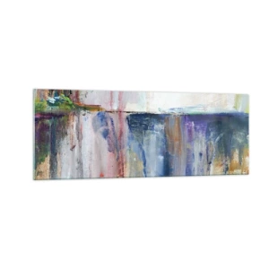 Quadro su vetro - Una composizione astratta di colori con effetto riflesso sulla tela. - 140x50cm - Impressioni e suggestioni colorate - Decorazione murale moderna per soggiorno e camera da letto ARTTOR