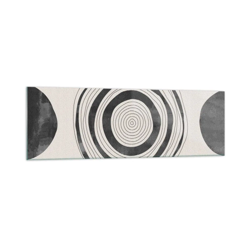 Quadro su vetro - Cerchi minimalisti in bianco e nero su uno sfondo chiaro - 160x50cm - Conta ciò che sta in mezzo - Decorazione murale moderna per soggiorno e camera da letto ARTTOR