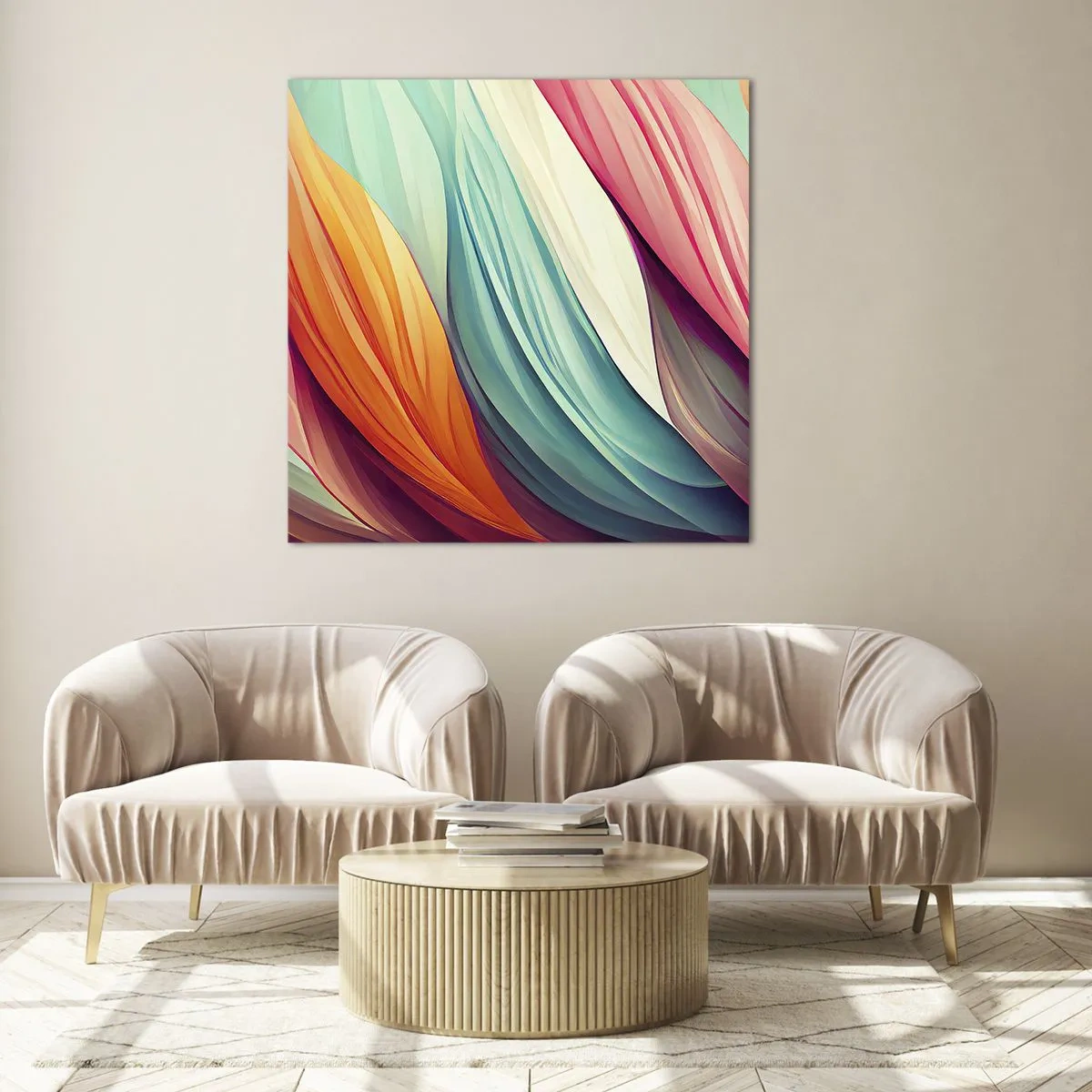 Quadro su vetro - Intreccio arcobaleno - 60x60 cm