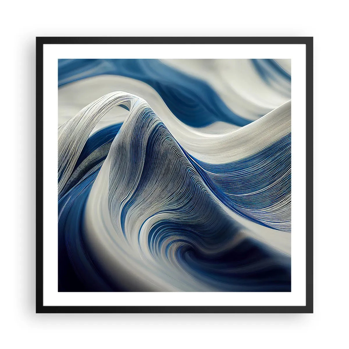 Poster in cornice nera - Fluidità di blu e di bianco - 60x60 cm