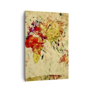 Quadro su tela - Stampe su Tela - Un'interpretazione artistica e colorata della mappa del mondo - 70x100cm - La vita come la carta colorata di una mappa - Decorazione murale moderna per soggiorno e camera da letto ARTTOR