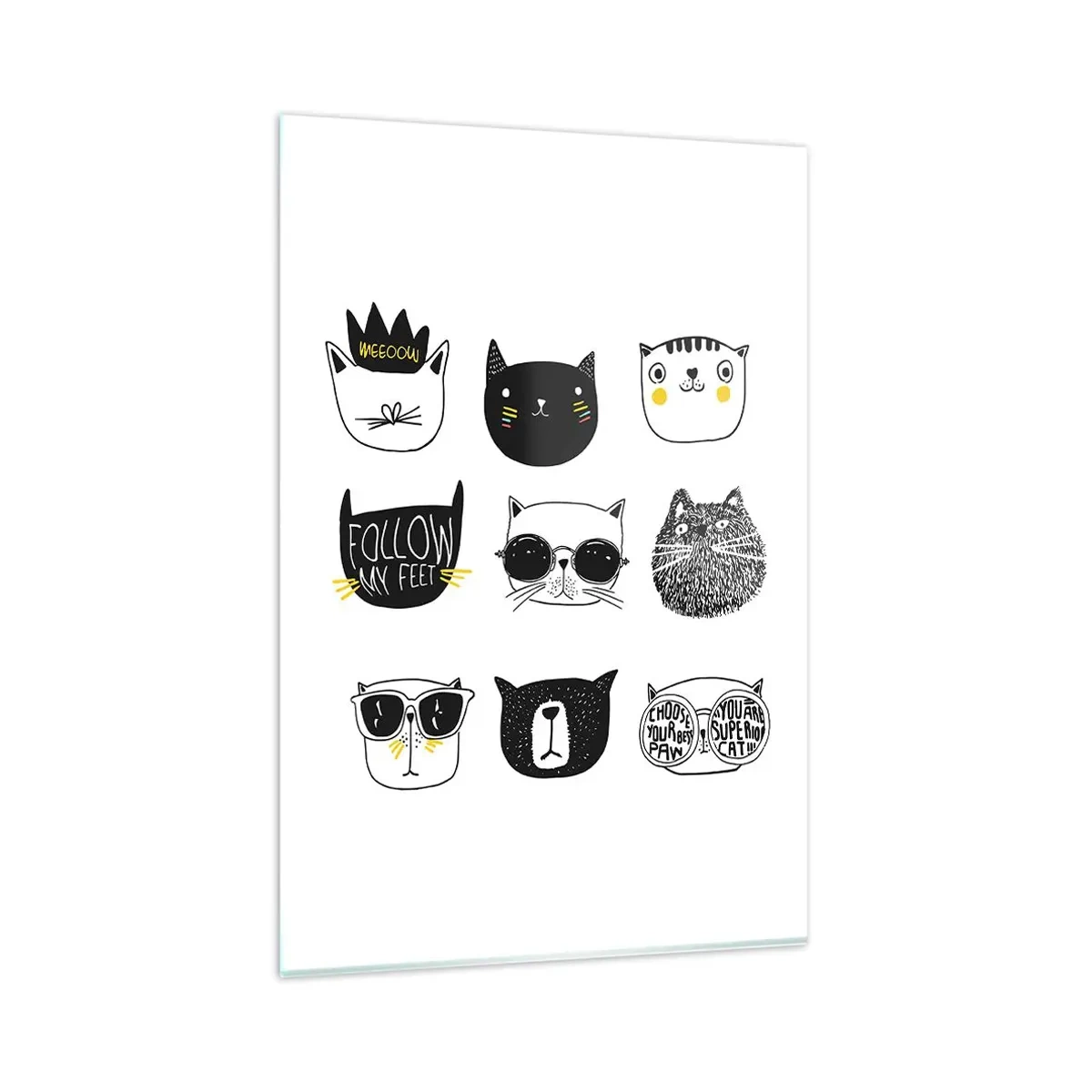 Quadro su vetro - Eleganti illustrazioni di gatti in stile minimalista - 80x120cm - Ognuno è diverso - Decorazione murale moderna per soggiorno e camera da letto ARTTOR