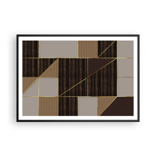 Poster in cornice nera - Motivi geometrici nei toni del marrone con linee dorate - 100x70cm - Mosaico di marrone e oro - Decorazione murale moderna per soggiorno e camera da letto ARTTOR