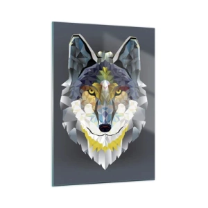 Quadro su vetro - Lupo geometrico su sfondo scuro - 50x70cm - Si parla del lupo - Decorazione murale moderna per soggiorno e camera da letto ARTTOR