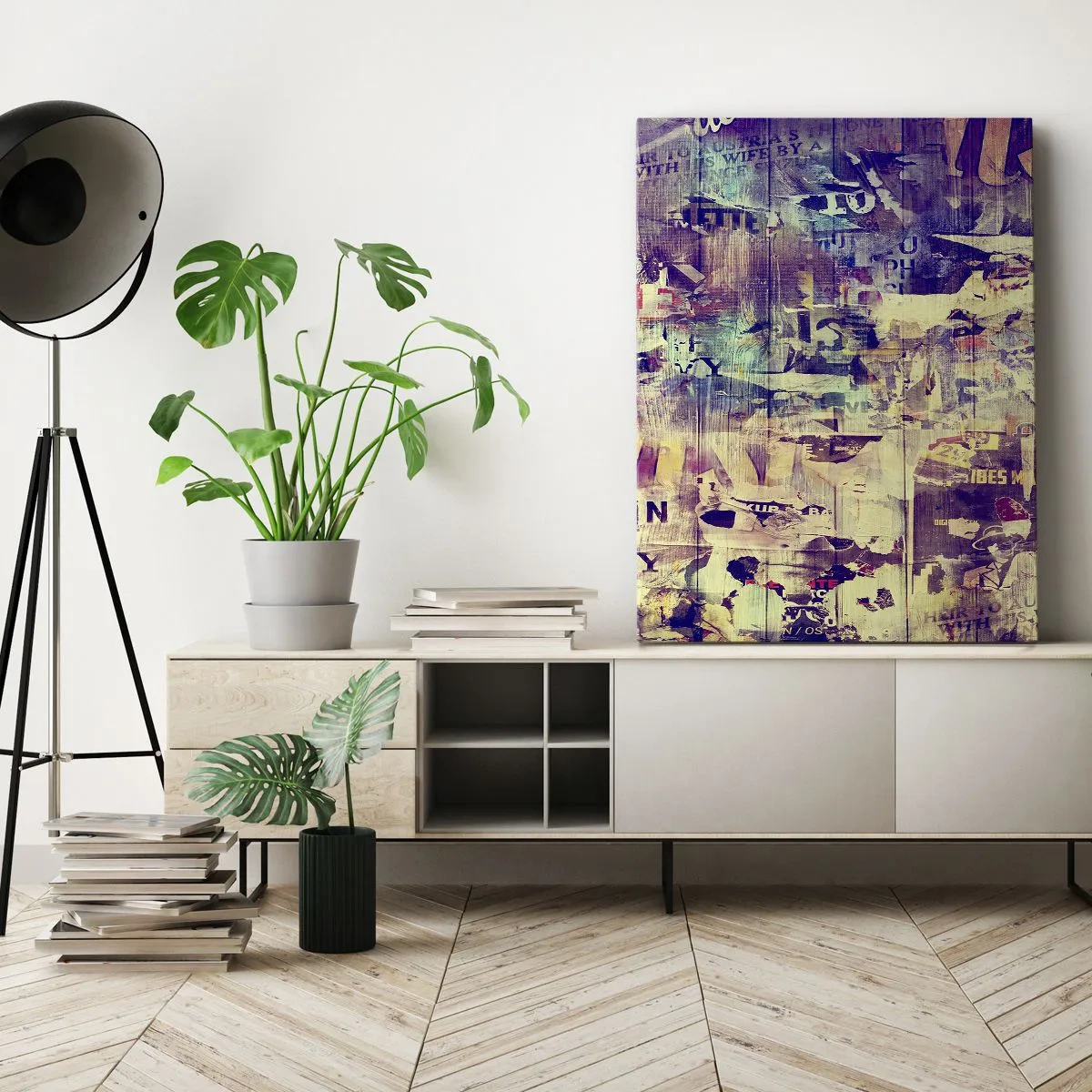 Quadro su tela - Stampe su Tela - Collage astratto colorato con testo e grafica - 80x120cm - E questo resterà - Decorazione murale moderna per soggiorno e camera da letto ARTTOR