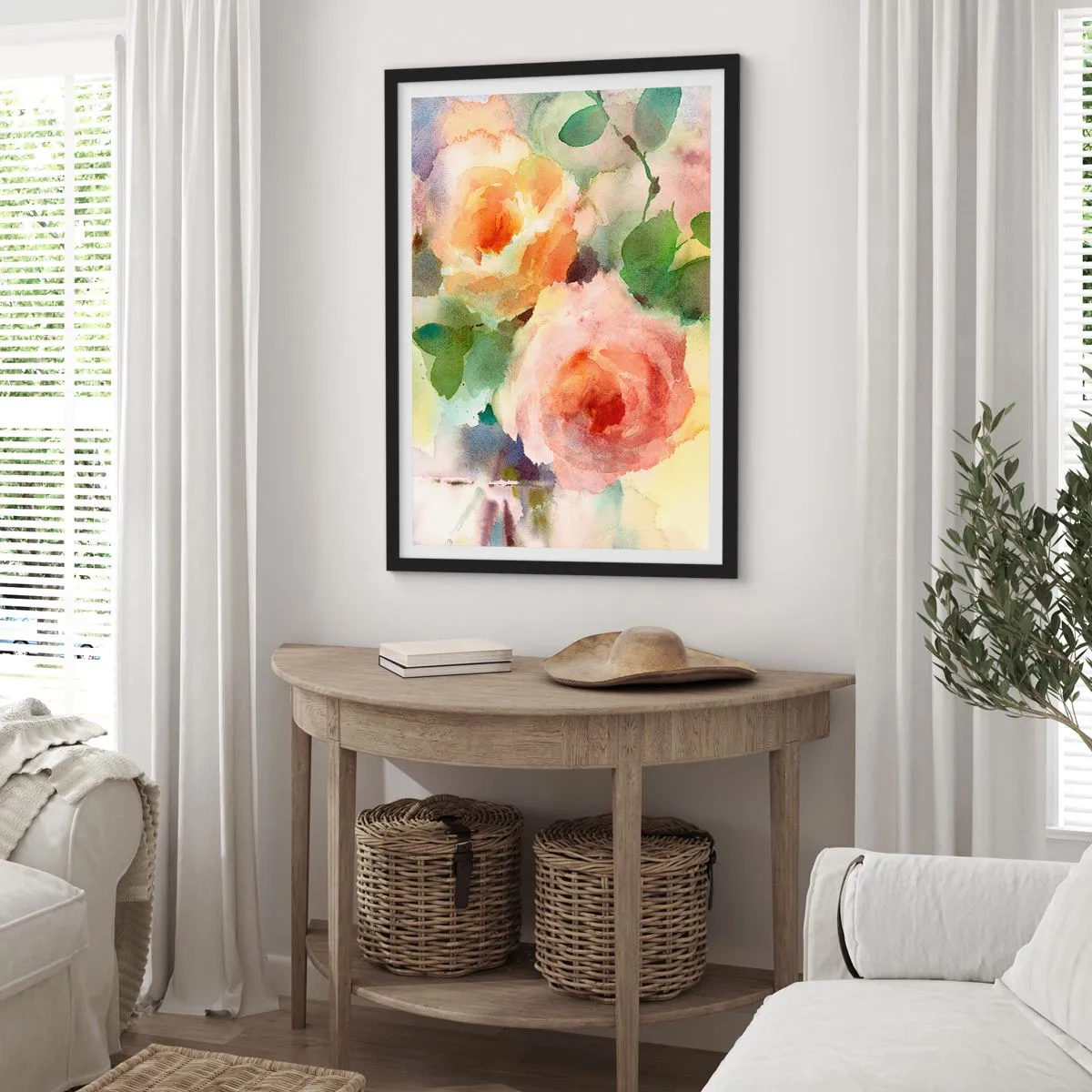 Poster in cornice nera - Fiori acquerellati in colori pastello - 50x70cm - Delicati come un acquerello - Decorazione murale moderna per soggiorno e camera da letto ARTTOR