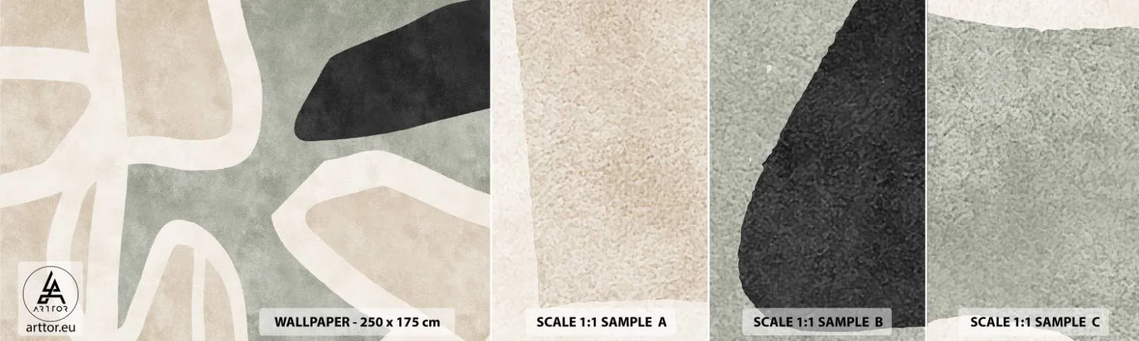 Campione Di Fotomurale Standard Eco - Composizione con motivi in nero - Astrazione, Minimalismo, Arte Moderna - 100x30 cm