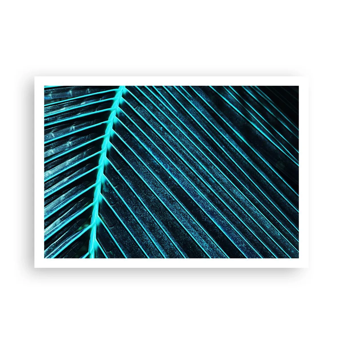 Poster - Macrofotografia di una foglia nelle tonalità del turchese e del blu navy - 100x70cm - La struttura del verde - Decorazione murale moderna per soggiorno e camera da letto ARTTOR