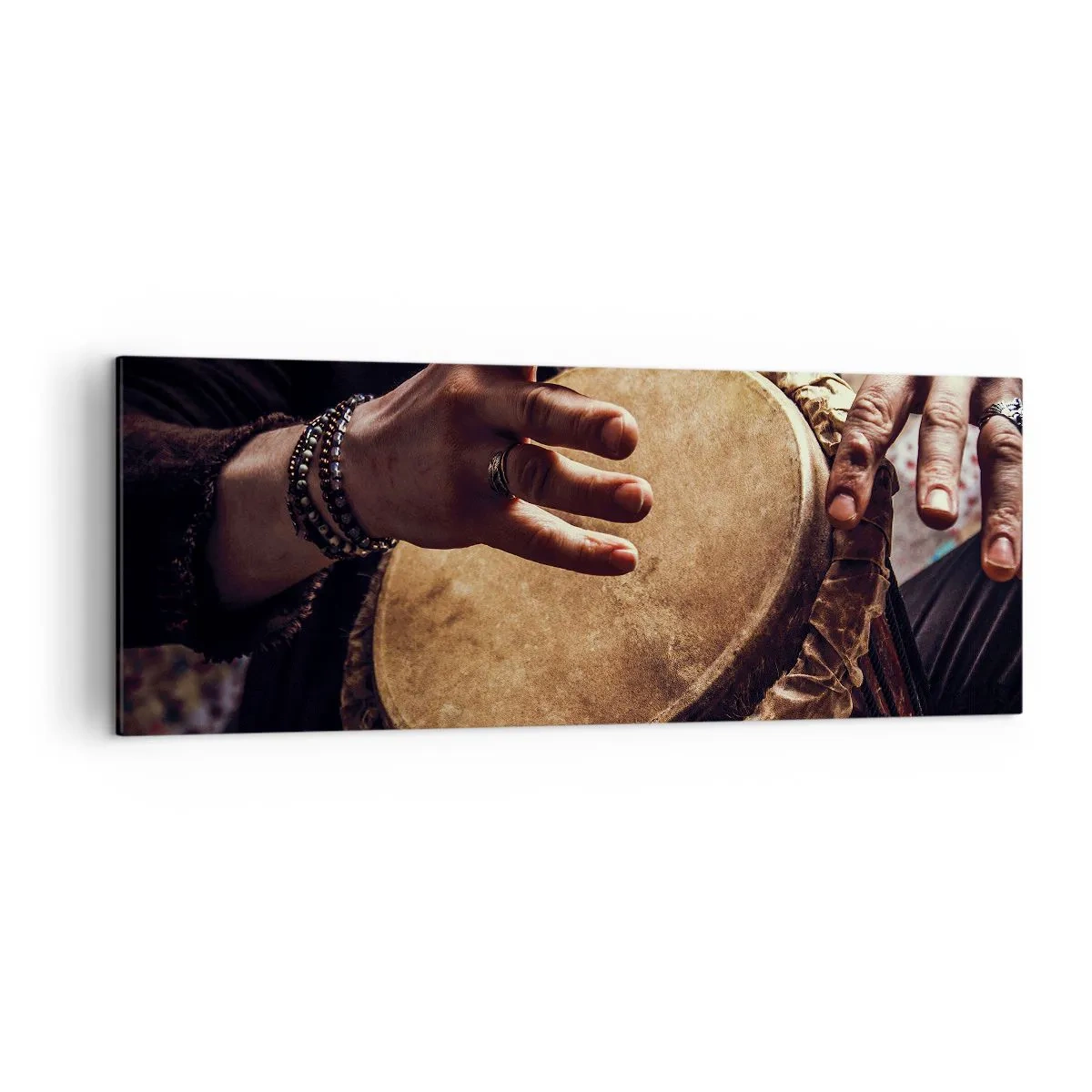 Quadro su tela - Stampe su Tela - Mani che suonano un tamburo djembe tradizionale - 140x50cm - Al ritmo del cuore - Decorazione murale moderna per soggiorno e camera da letto ARTTOR