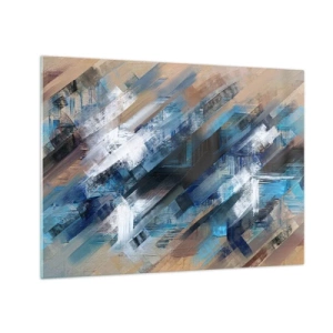 Quadro su vetro - Strisce diagonali astratte nei toni del blu, bianco e beige - 70x50cm - Sulla diagonale blu - Decorazione murale moderna per soggiorno e camera da letto ARTTOR