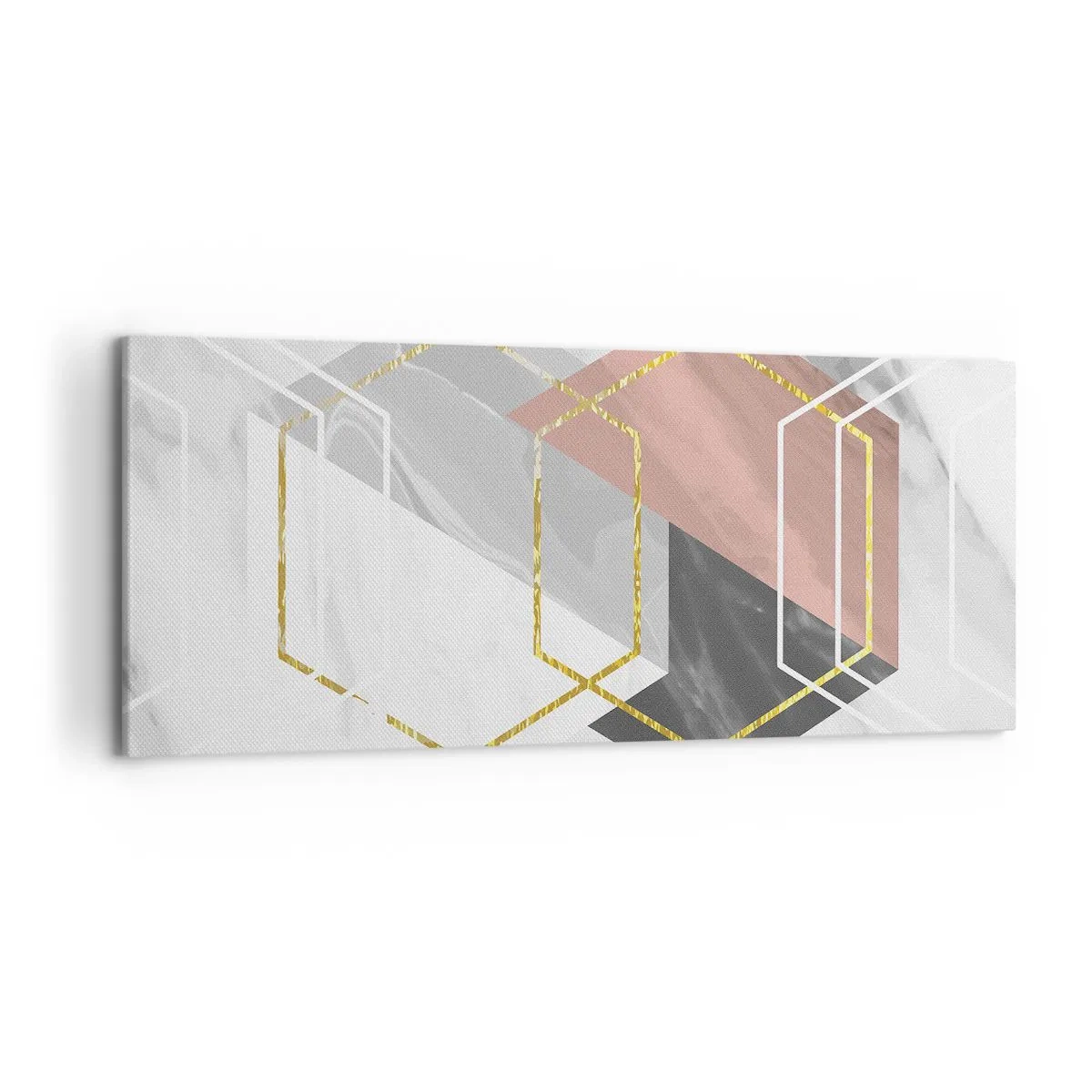 Quadro su tela - Stampe su Tela - Figure geometriche con accenti in oro e marmo - 120x50cm - Composizione a catena - Decorazione murale moderna per soggiorno e camera da letto ARTTOR