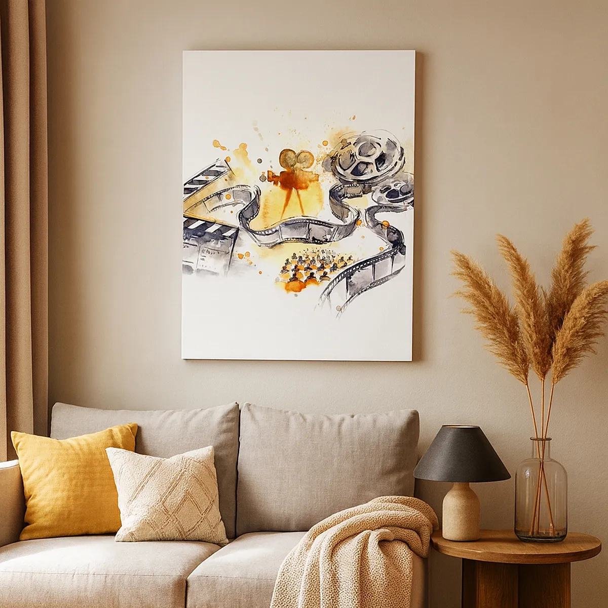 Quadro su tela - Stampe su Tela - Il simbolismo del cinema con una striscia di pellicola in un acquerello artistico - 50x70cm - Nel paese dei sogni - Decorazione murale moderna per soggiorno e camera da letto ARTTOR