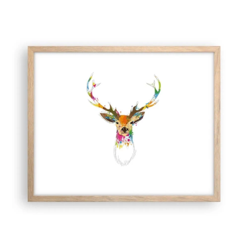 Poster in cornice rovere chiaro - Mite cerbiatto immerso nel colore - 50x40 cm