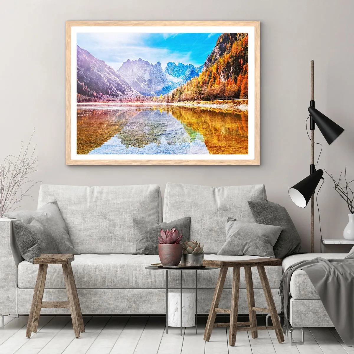 Poster in cornice rovere chiaro - E nei monti è già autunno - 100x70 cm
