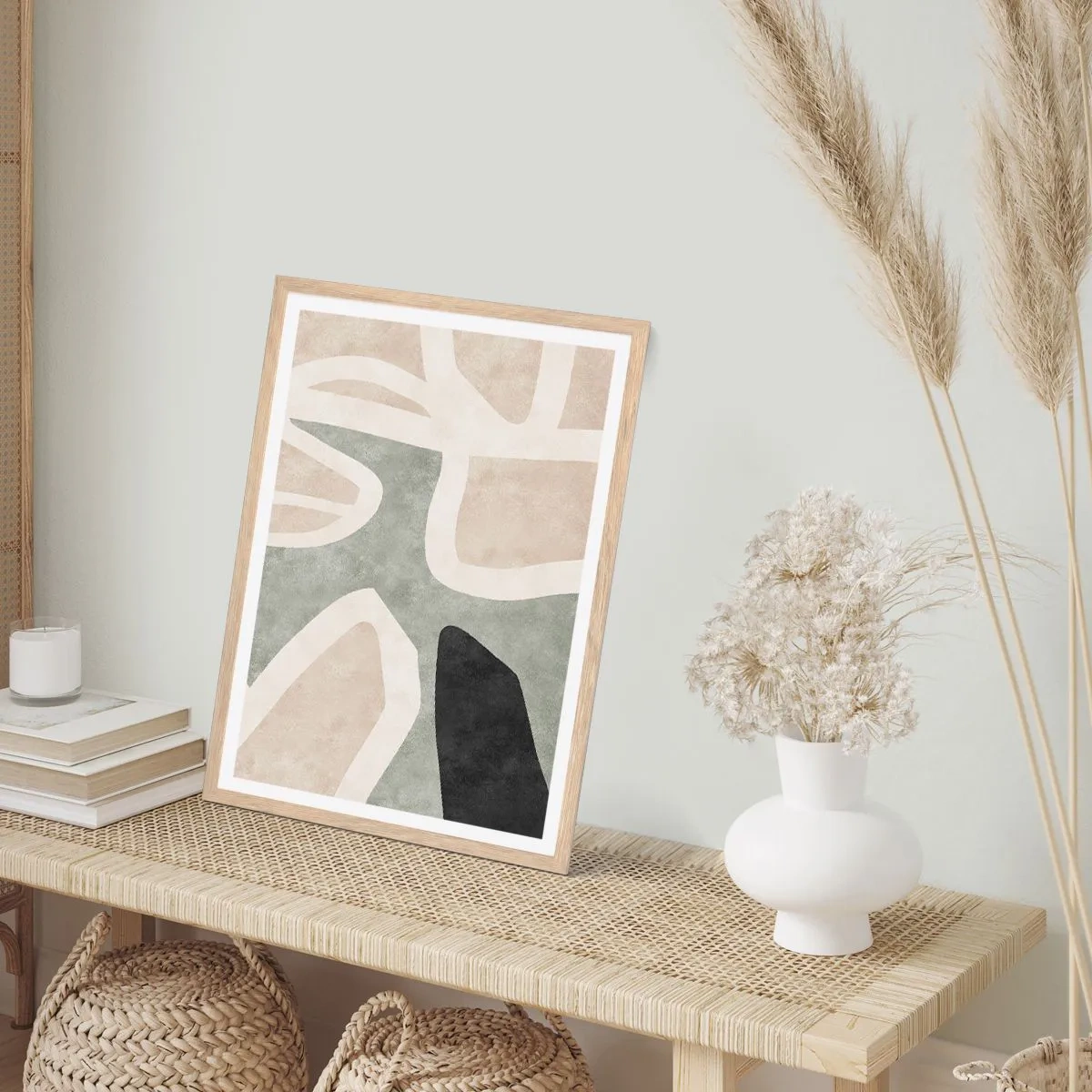 Poster in cornice rovere chiaro - Composizione con motivi in nero - 61x91 cm