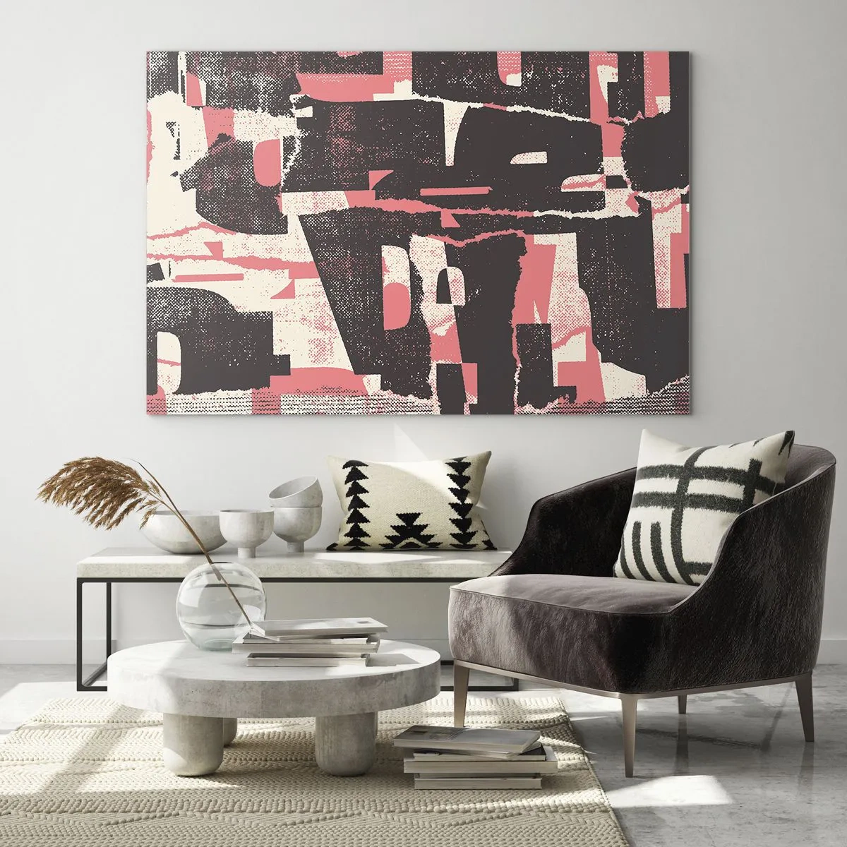 Quadro su vetro - Astrazione moderna in nero, rosso e beige - 120x80cm - Tutto il rumore - Decorazione murale moderna per soggiorno e camera da letto ARTTOR